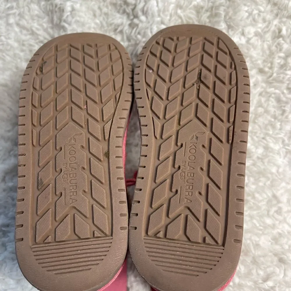 Kookaburra by UGG leather pink Girl winter boots beige fur lace up accent SZ3